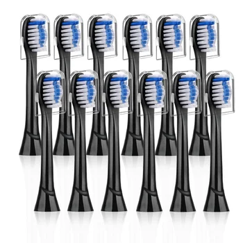 

12pcs Replacement Brush heads for Phillips Sonicare, Black Toothbrush Head Compatible withDiamondClean/ProtectiveClean Cover Cap