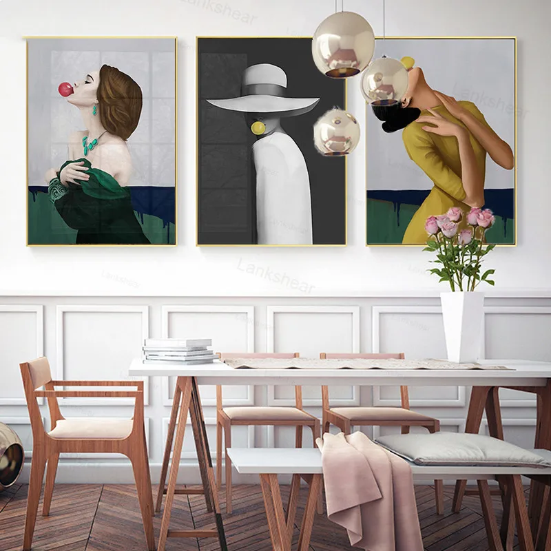 Modern Wall Charts Bubble Chewing Gum Ladies Portrait Canvas Decorative Paintings Pictures for Living Room Home Decor | Дом и сад