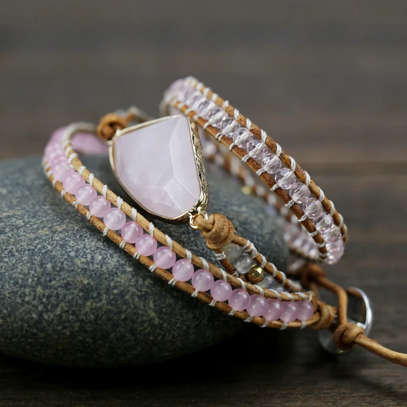 2019 Natural stone Weaving handmade friendship Bracelet crystal beads Women boho couple Wrap Bracelet Christmas Jewelry Gifts