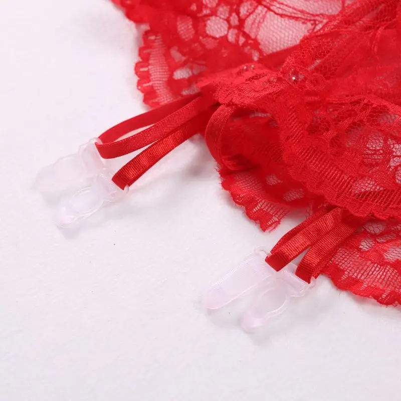 Womens Sexy Lace Suspender G-String Garter Belt Stockings Set Lingerie Bowknot F42F