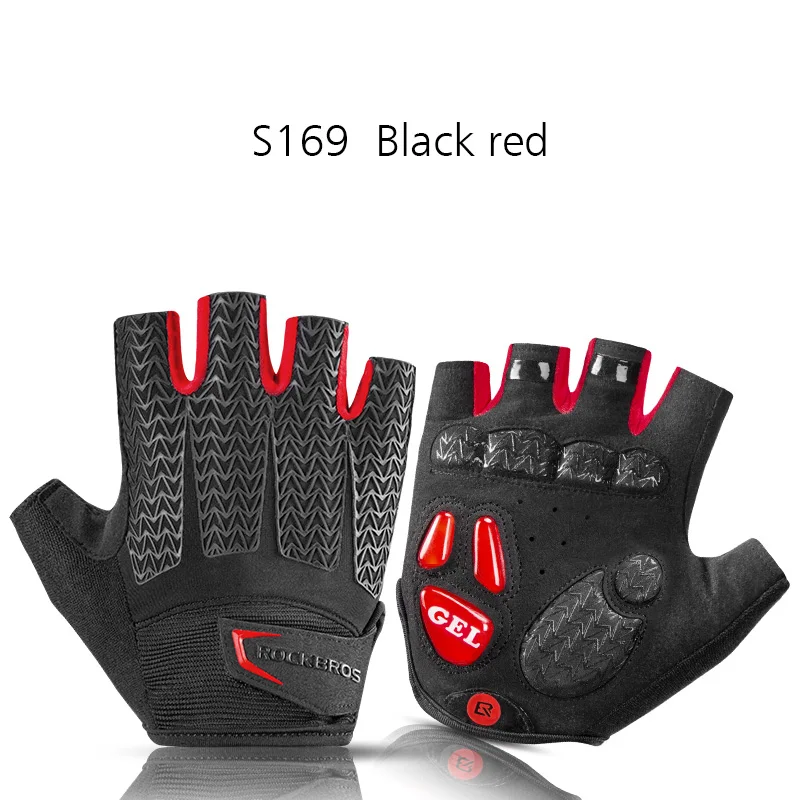 ROCKBROS Pro велосипедные перчатки с открытыми пальцами гелевые подушечки противоударные Мужские Женские весенне-летние спортивные Нескользящие перчатки Guantes Ciclismo - Цвет: S169-Black red