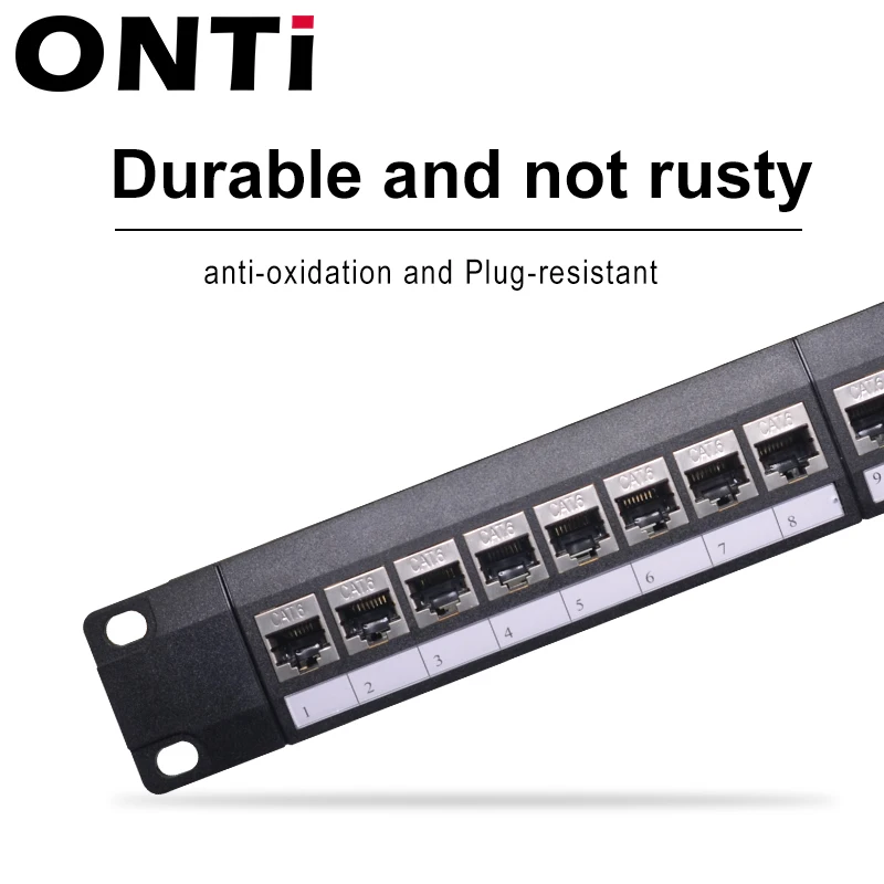 ONTi 19in 1U Rack 24 Port CAT6 Shielded Patch Panel RJ45 Network Cable Adapter Keystone Jack Ethernet Distribution Frame