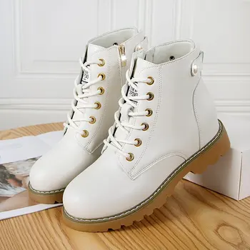 

White Women Ankle Boots 2020 Fashion Autumn Elegant PU Leather Plush Short Boots Winter Women Platform Warm Fur White Boots