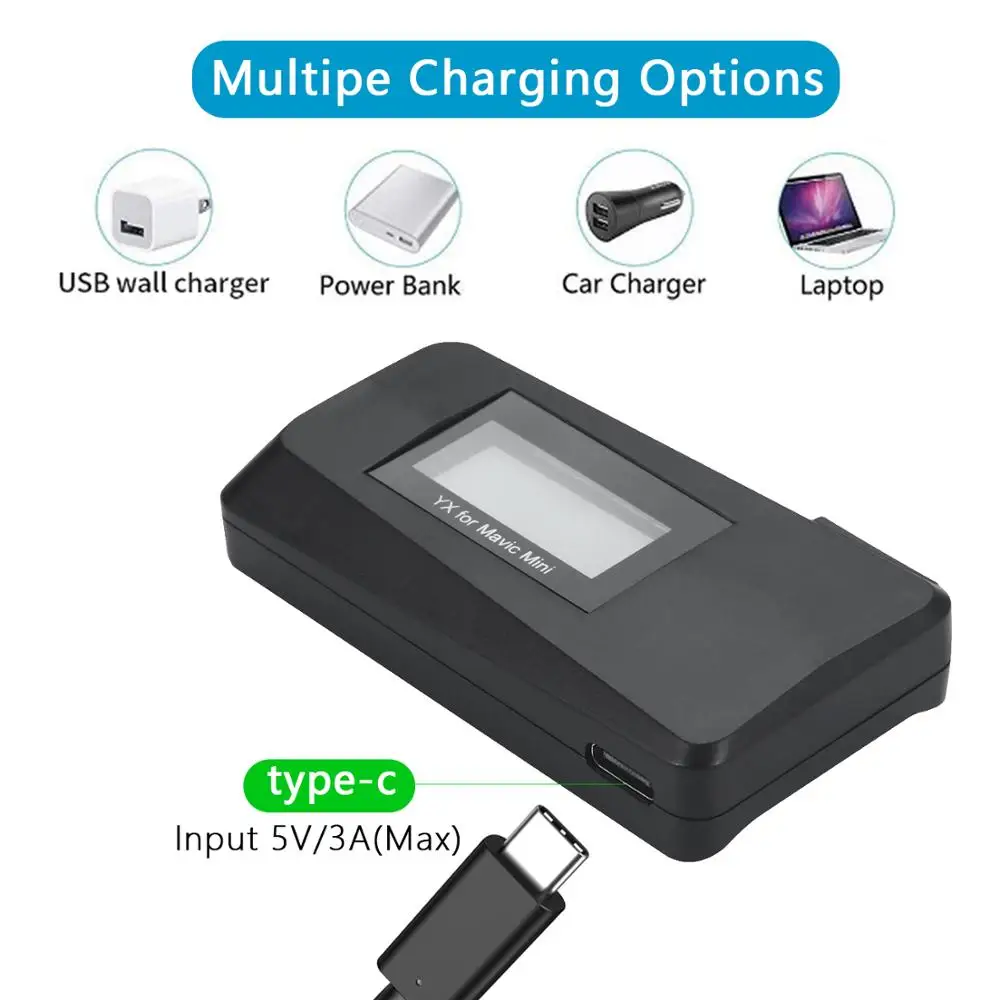 YX for DJI Mavic mini QC3.0 Fast Charger Battery USB Charging With TYPE C Cable LED charger For Mavic mini Drone Accessories