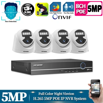 

HCVAHDN Two-Way audio 4CH POE Camera Color Night Vision IP Camera Outdoor CCTV Security Video Surveillance System Set