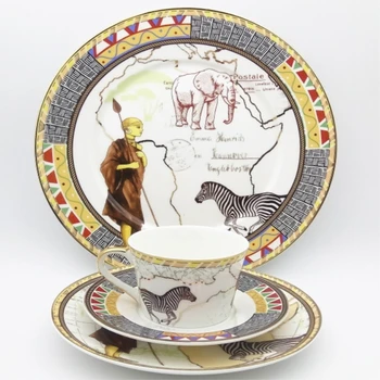 

Art Bone China Dinnerware Set Map Of Africa Animal Pattern Ceramics Steak Dinner Plate Set