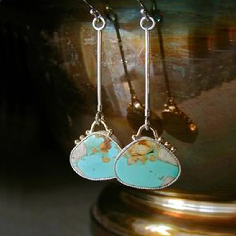 

Bohemian Cute Lock Shaped Turquoises Stone Earrings For Women Girl Vintage Long Rod Bar Drop Dangle Earrings Brincos Z3D318