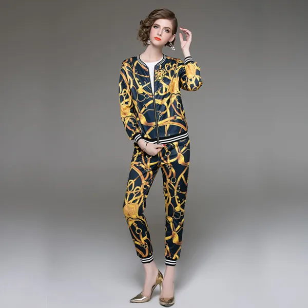 Модная женская осенняя одежда высокого качества, топ с принтом+ штаны, комплект,, z-10-450 - Цвет: Многоцветный