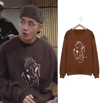 

Kpop Bangtan Boys Kim Tae Hyung Same Long Sleeve Round Neck Pullover Loose Men and Women Spring and Autumn