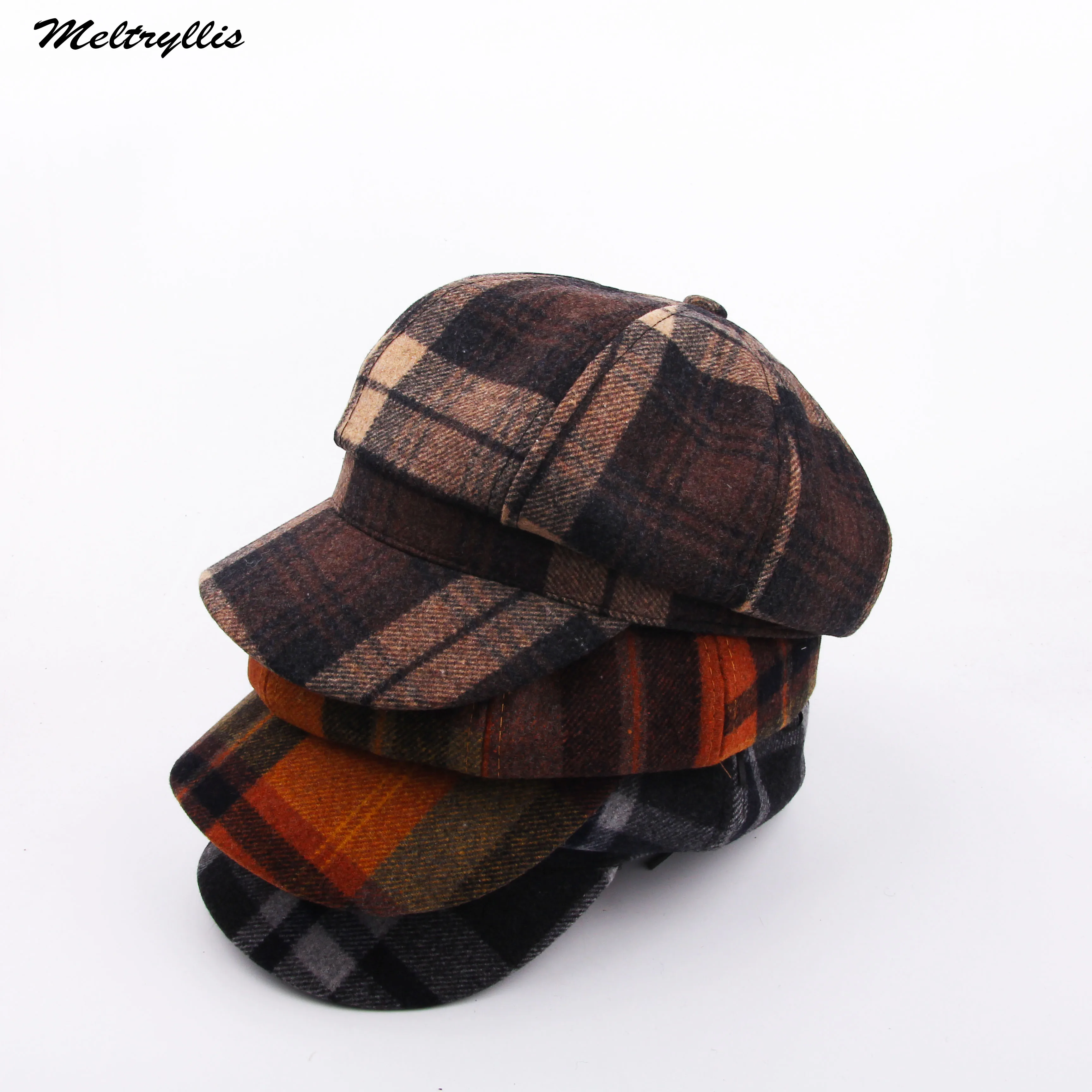 

[Meltryllis]Autumn Winter Warm Fedora Beret Vintage Plaid Octagonal Cap Winter Female Cotton Hats 2020 Fashion New Women's Caps