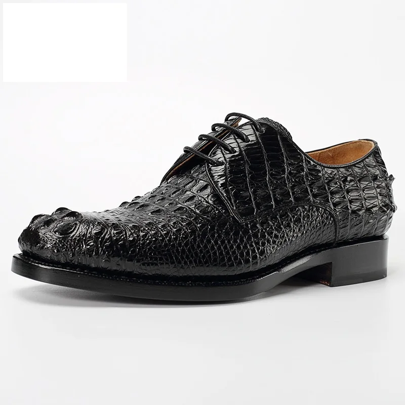 Fashion Authentic Crocodile Head Skin Men Business Dress Shoes Exotic Genuine Real Alligator Leather Handmade Male Lace-up Shoe