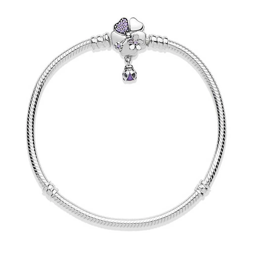 Новинка, настоящее 925 пробы, серебряный браслет, серебряный дикий цветок, луг, застежка, браслет, Подходит для европейских шармов, сделай сам, ювелирное изделие