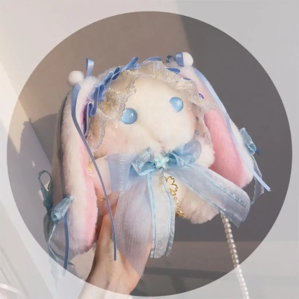 

Оригинальная сумка с милым кроликом в стиле Лолиты, мягкая сумка для девочек в стиле Лолиты, рюкзак с бантом и кружевом