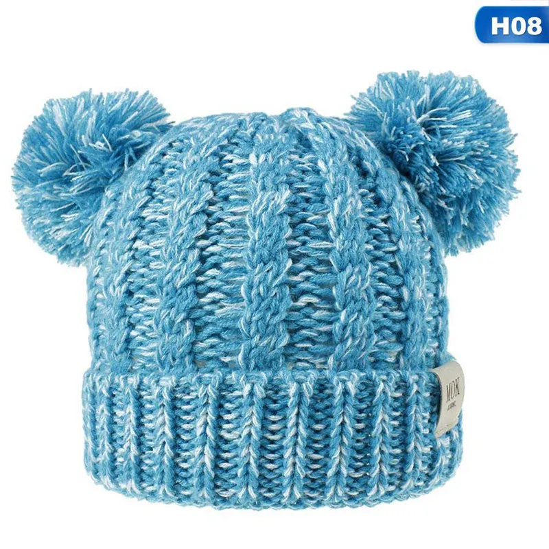 Детская вязаная шапочка, шапки, зимняя теплая шапка для мальчиков и девочек, рождественские плюшевые шапки с 2 помпонами - Цвет: BB6375H08