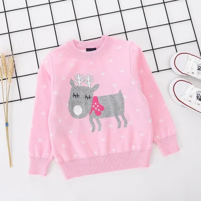Christmas Sweater Baby Boys Girls High Quality Cotton Round-neck Knitted Children Clothes Cartoon Pattern Casual Kids Tops - Цвет: Хаки