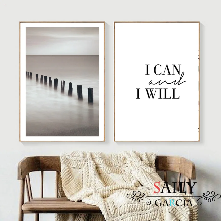 

I Can I Will Seascape Nordic Quotes Art Canvas Painting Modern Landscape Posters And Prints Wall Picture For Living Room Decor