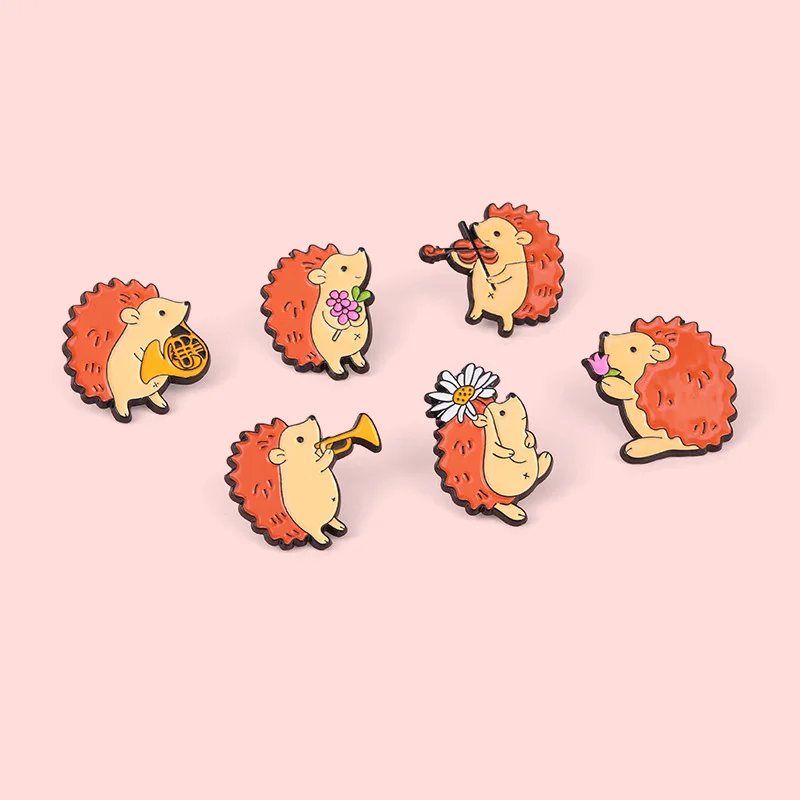 Musical instrument floral brooches saxophone violin badges hedgehog band lapel enamel pins bag hat backpack accessories jewelry