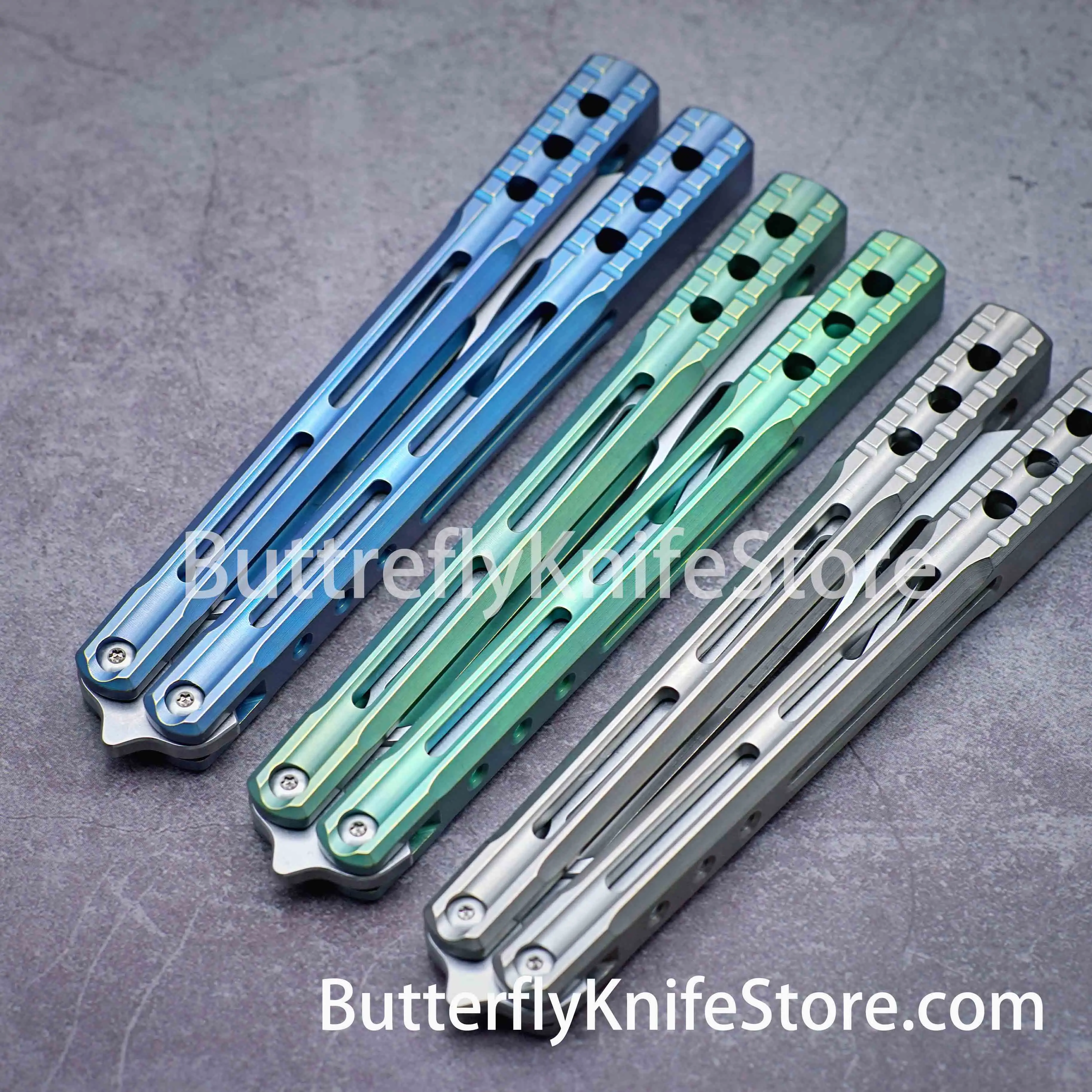 JK Design Orca TheOne Clone EDC Balisong Trainer Titanium Sandwich Handle Butterfly Training 