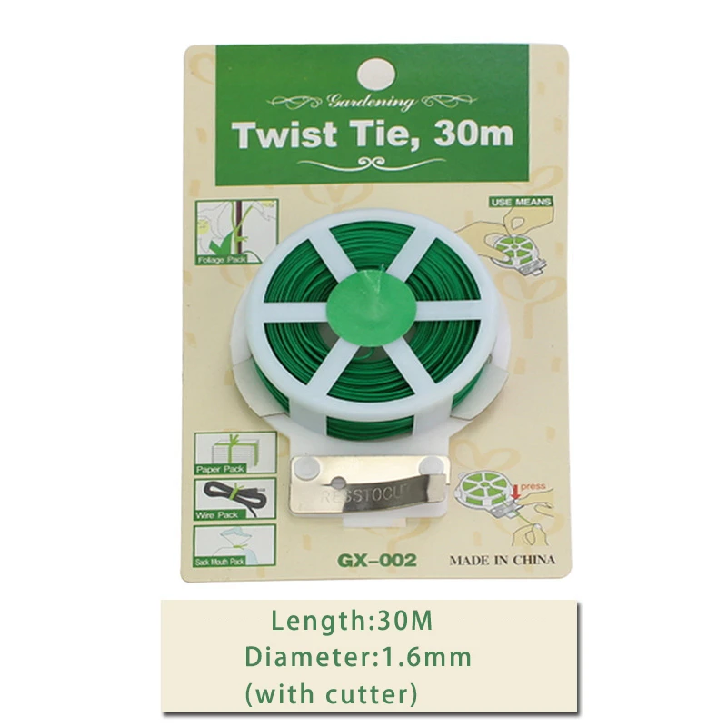 30M//50M Plant Twist Tie with Cutter Sturdy Green Coated Wire for Gardening Home