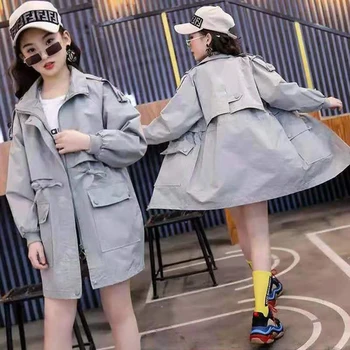 

Solid Color Children Girls Long Jackets Coats 6 8 10 12 14 Year Baby Girl Fashion Spring Autumn Tops Girls Jackets Outwear