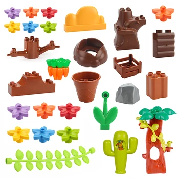 

Farm Plant Building Blocks Big Size Tree Stone Flower pot Stump Grass Accessories Compatible with Duplo Children Garden Toy Gift