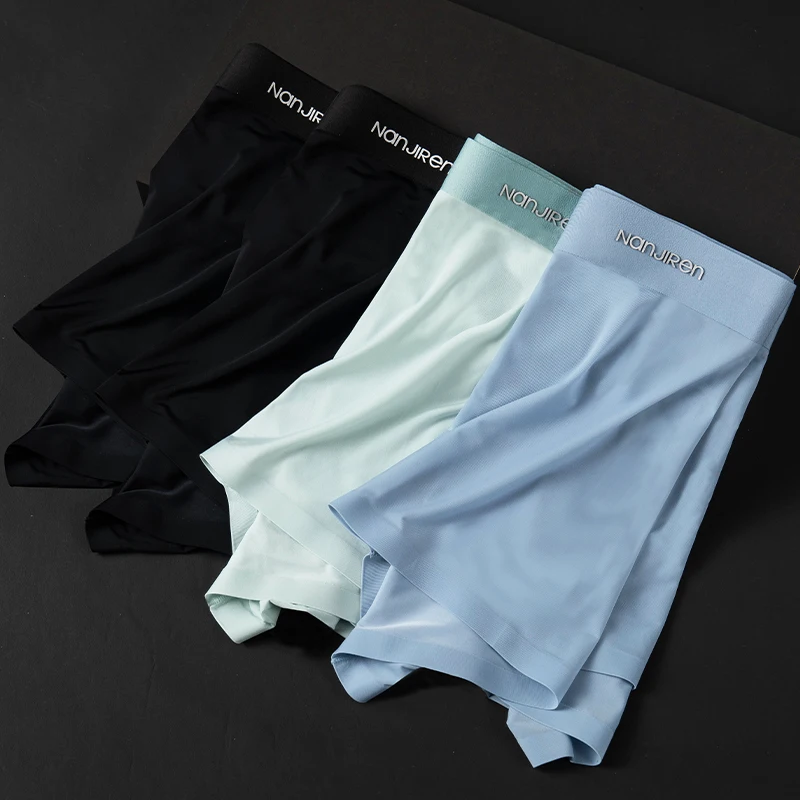 Nanjiren Men Underwear Flat Pants ice Silk Dry Comfortable Breathable Underwear Comfortable Fit Non Marking Men Boxer 3 pairs 5