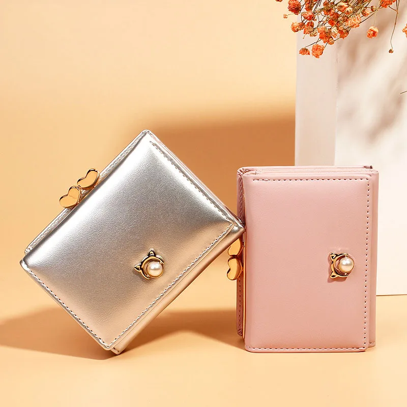 

Wallet For Ms Short Fold Creativity Multifunction Pearl Wallet Simplicity Small Fresh Multiple Card Slots Coin Purse