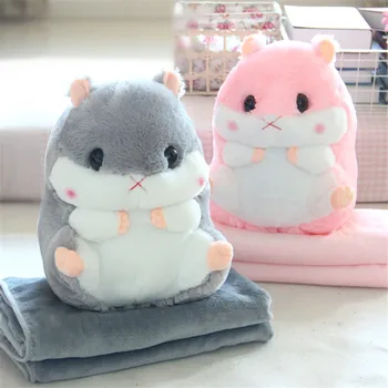 

Winter Coral Velvet Pillow Blanket Office Sofa Cushion Birthday Gift Cute Filled Pillow Blanket Hamster Home Decoration Bedding
