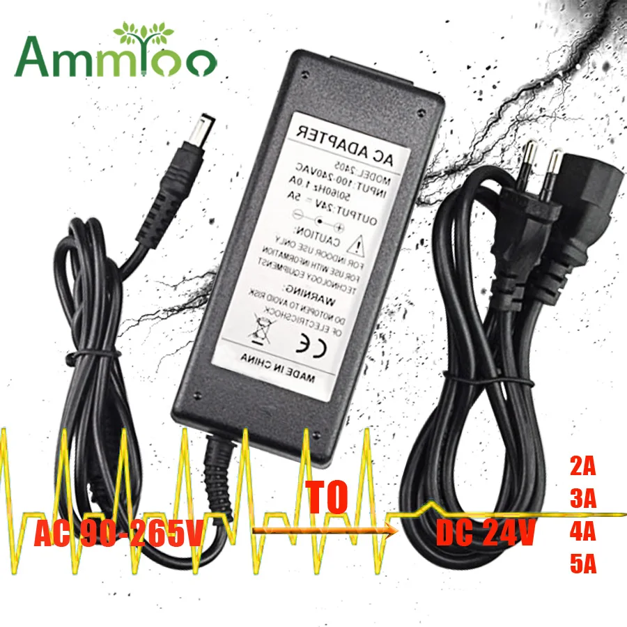 AmmToo DC24V 2A 3A 4A 5A светодиодные полосы света Универсальный адаптер питания, трансформатор 220V 24V Вольт AC/DC конвертер адаптер питания