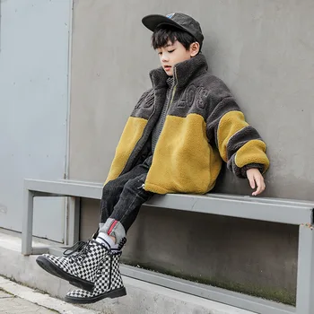 

Boys ' Lamb Wool Coat Fall and Winter Clothes 2020 Winter New Medium and Big Children Fashion Velvet Padded Thick Winter Clothes