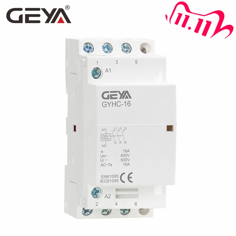 

Free Shipping GEYA GYHC 3 Phase 16A 20A 25A 3NO 220V Din Rail Household AC Modular Contactor Automatic