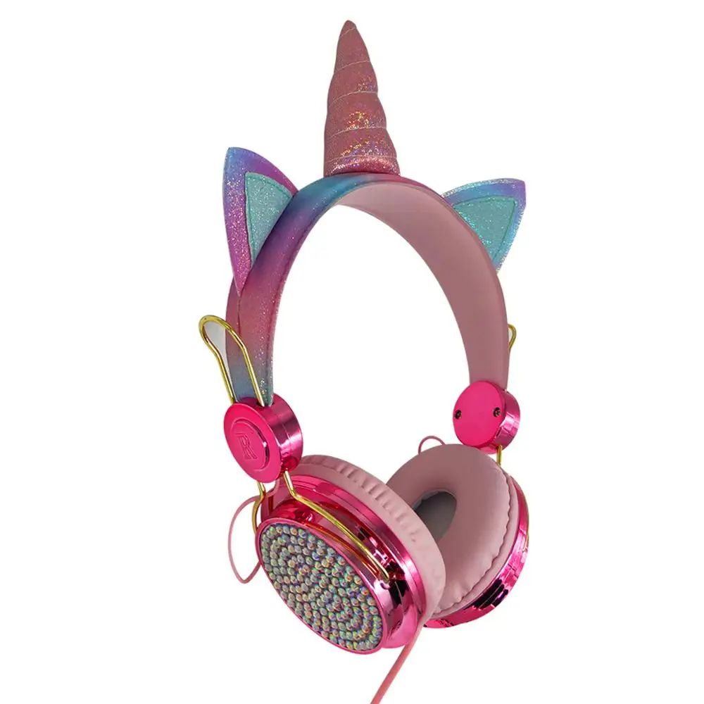 Розовый Cute Unicorn Headphone With mic Wired Headset mobile computer universal children Earphones girl gift for iphone xiaomi huawei - Цвет: Розовый