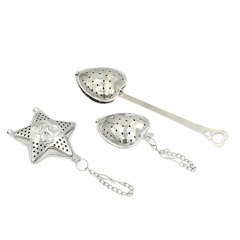 Lovely Stainless Steel Strainer Steeper Handle Shower Reusable Tea Strainer TeapotHeart Star Shaped Tea Infuser Spoon