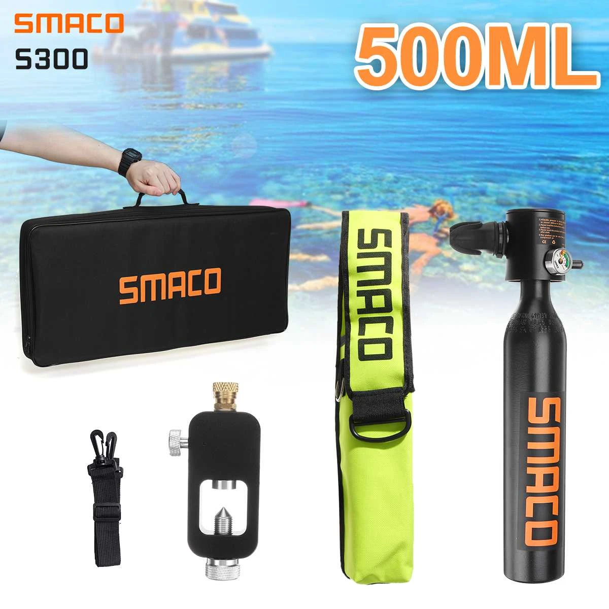 SMACO S300 0.5L Oxygen Cylinder Mini Scuba Diving Air Tank Pump