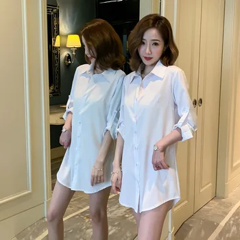 섹시한 남자 친구 스타일 긴 셔츠, 긴 소매 화이트 셔츠, 버튼 스루 여성 의류, 조절 가능한 소매 탑 블라우스