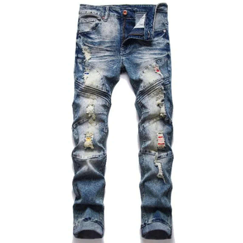 New Fashion  2022 Mens Cotton Ripped Hole Jeans Casual Slim Biker Jeans Autumn Winter Men Trousers Male Hip hop Denim Pants