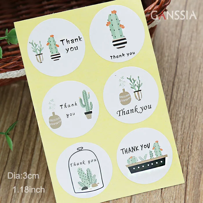 100 шт./лот круглые милые наклейки с рисунком кактуса Thank You этикетки для украшения