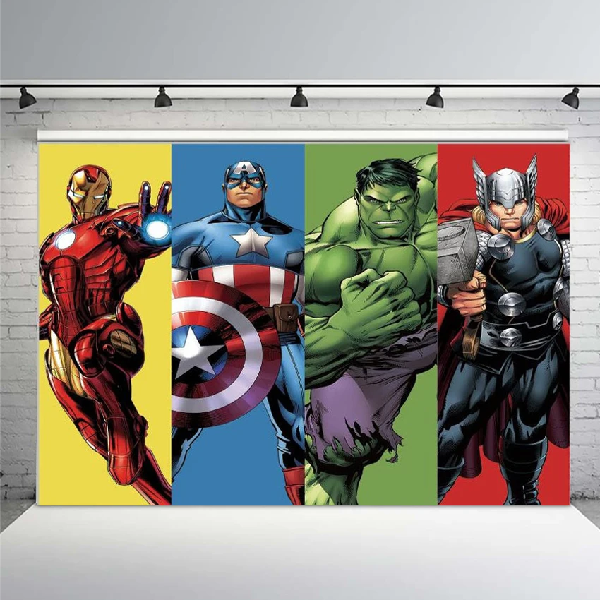 

Avengers Backdrop Birthday Party Retro Super Hero Backdrop Photography Kids Hulk Iron Man Capatain America Party Banner Printed