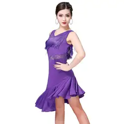 Женский кружевной жилет с v-образным вырезом без рукавов отделанный бахромой латинский танцевальная юбка представление упражнения Одежда