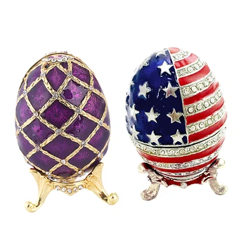 

2 Pieces Enamel Faberge Easter Egg Jewelry Box Wedding Ring Storage Container