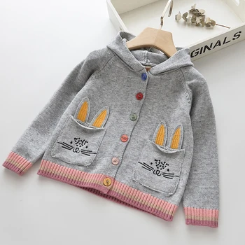 

Little Girls Sweaters Toddler Cardigans Coat Cartoon Rabbit Children Cotton Knitwear Spring Autumn Kids Girls Hooded Coat