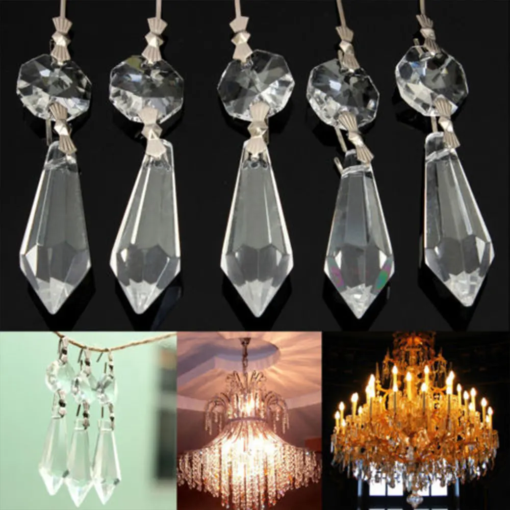 10Pcs/Pack Chandelier Octagonal Bead Crystal Lamp Pendants Decoration Parts