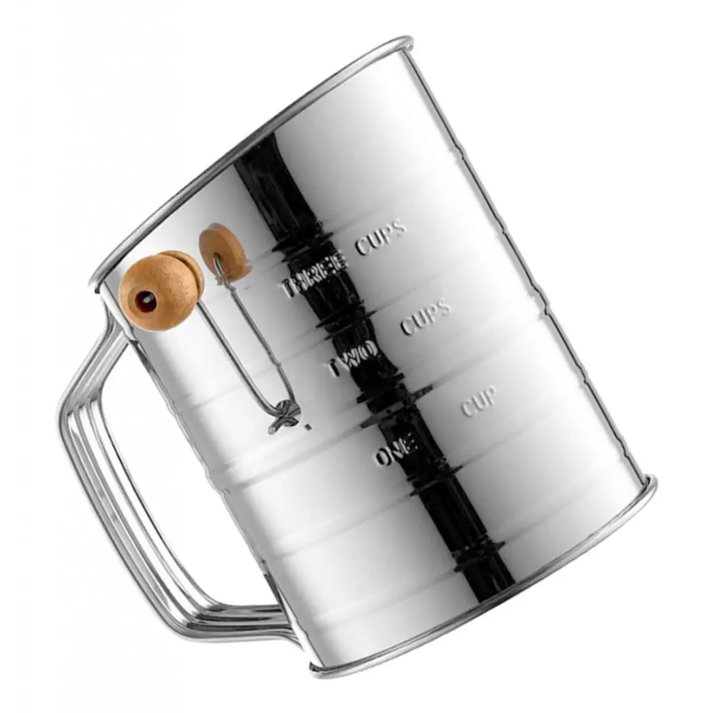 Stainless Steel Crank Style Flour Sifter, 3 Cup, Sift Flour & Dry Ingredients for Baking, Manual Crank | Dishwasher Safe