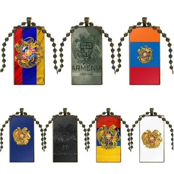 

For Women Armenia Flag National Emblem Fashion Glass Cabochon Pendant Rectangle Necklace Choker Necklace Jewelry