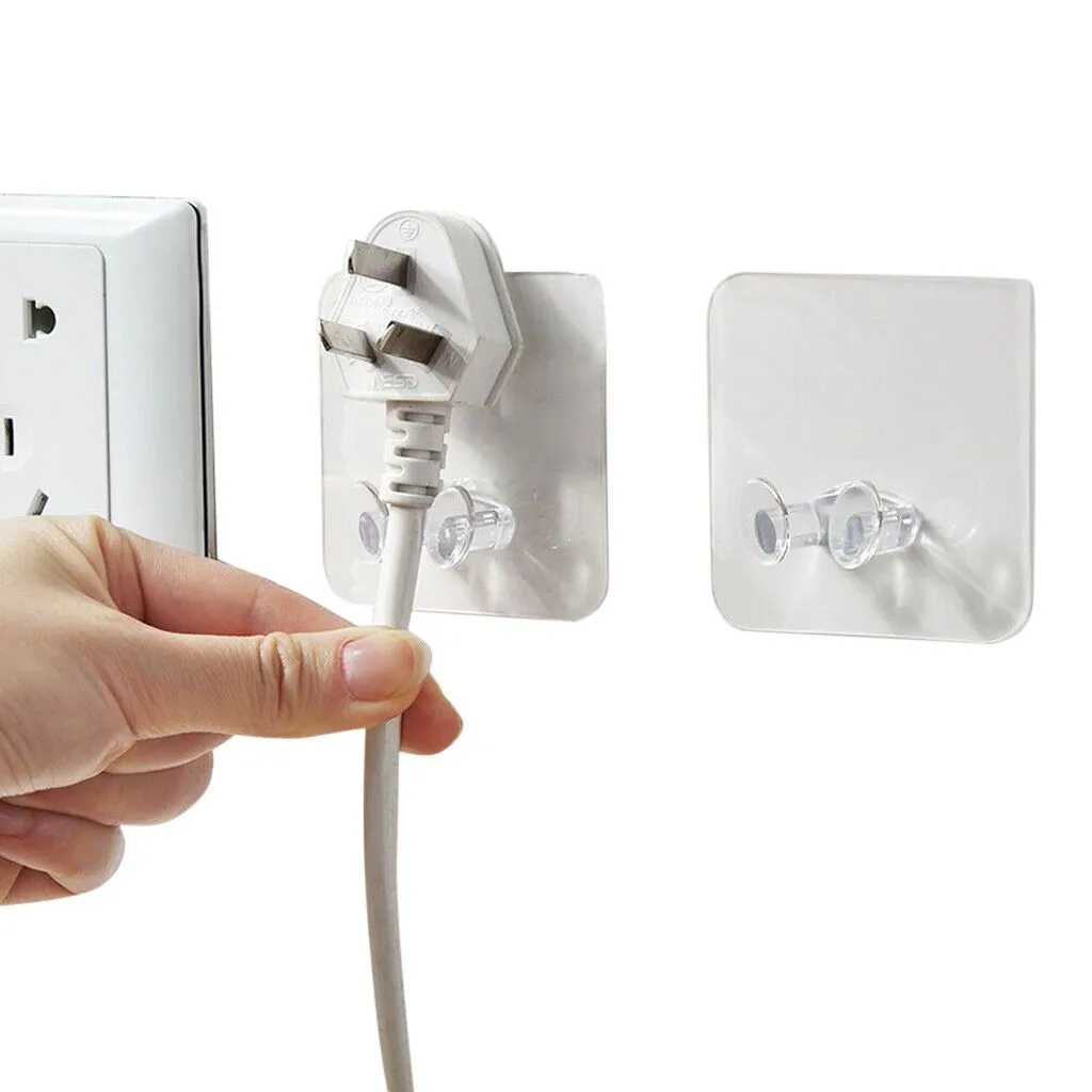3pcs Transparent Home Office Wall Powerful Adhesive Plastic Power Plug Socket Holder Hanger Storage Hook High Quality #ZH | Дом и сад
