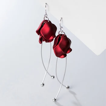 

MIQIAO 925 Sterling Silver Jewelry Flower Earrings Hanging For Women Female Elegant Red Petals Tassel Unusual Lily Of The Valley