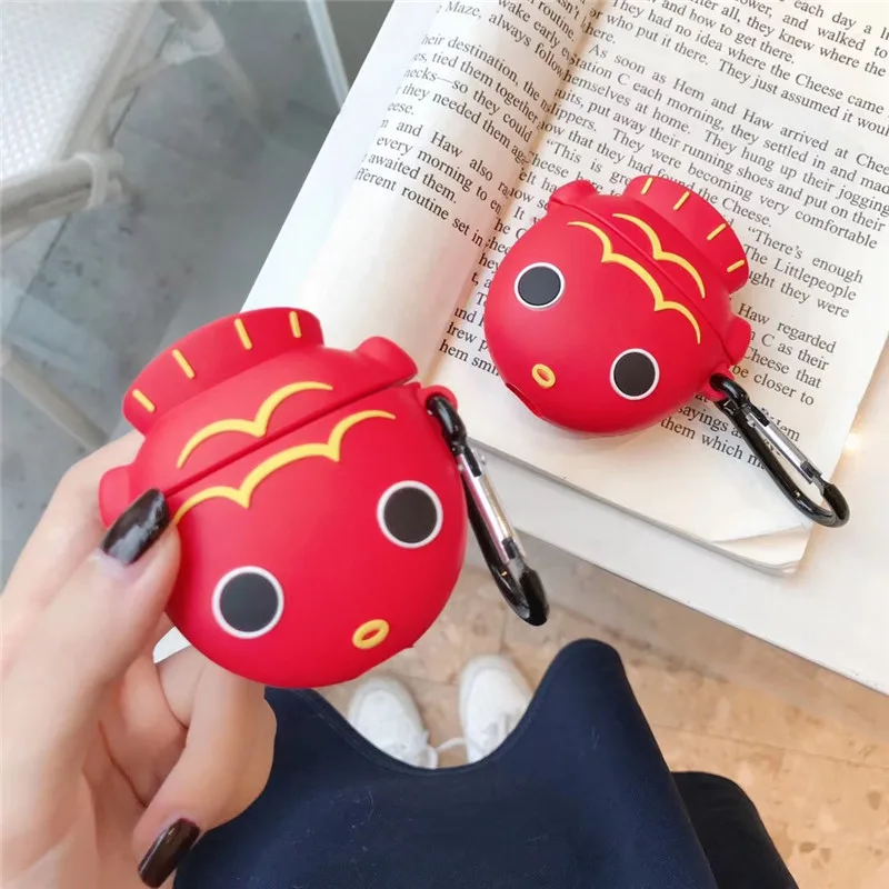 

3D Cute Red Good Luck Koi Fish Cartoon Case For Airpods 1 2 Case Headphone Silicone Case For Airpods Accessories with Keychain
