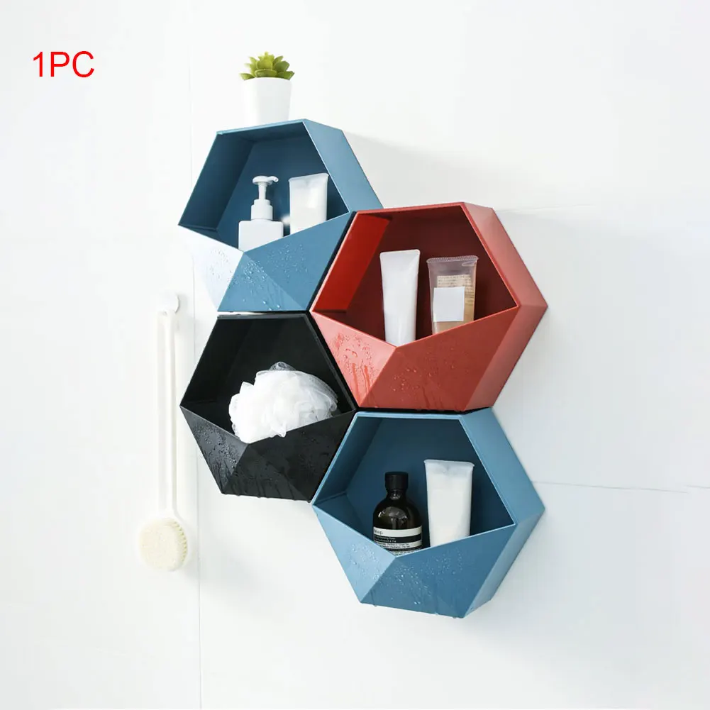 Easy Install Home Decor Storage Wall Mounted Crafts Living Room Hexagon Shape Organizer Storage Rack Combination Office Shelf