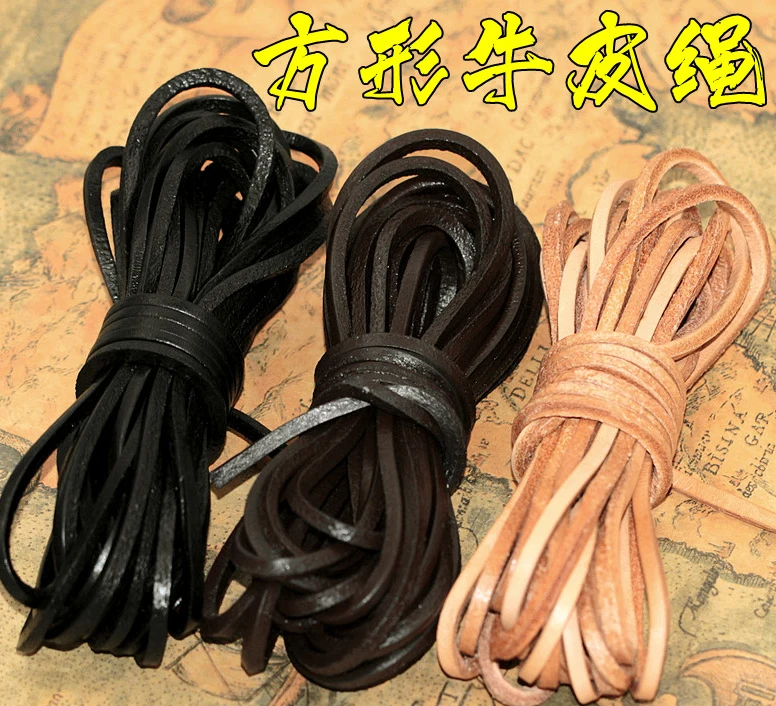 

5meter/lot 3MM Natural square Cowhide Genuine leather rope, Leather strip rope for leather craft Jewelry bag diy