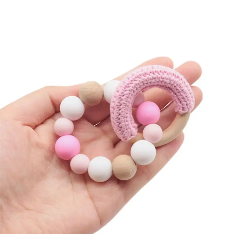 Baby Shower подарок соска цепь Силиконовые с бисером деревянный браслет набор